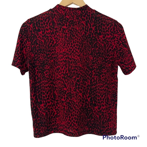 ZARA TRAFALUC RED/BLACK LEOPARD PRINT MOCK NECK SHORT SLEEVED TOP, MEDIUM - Picture 2 of 6